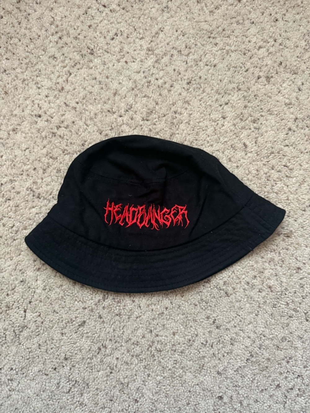 Black Bucket Hat with Red Embroidered Logo